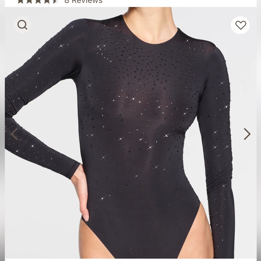 Skims x Swarovski JELLY SHEER LONG SLEEVE CREW NECK BODYSUIT
